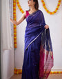 Vivacious Navy Blue Cotton Silk Saree With Nebula Blouse Piece