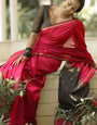 Palimpsest Dark Pink Cotton Silk Saree With Marvellous Blouse Piece