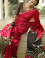 Traditional Dark Pink Cotton Silk Saree With Desirable Blouse Piece