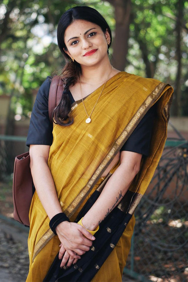 Nemesis Mustard Cotton Silk Saree With Elegant Blouse Piece