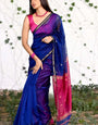 Staring Navy Blue Cotton Silk Saree With Captivating Blouse Piece