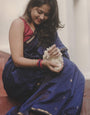 Gratifying Navy Blue Cotton Silk Saree With Blissful Blouse Piece