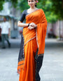 Dazzling Orange Cotton Silk Saree With Girlish Blouse Piece