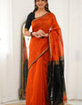 Twirling Orange Cotton Silk Saree With Beauteous Blouse Piece