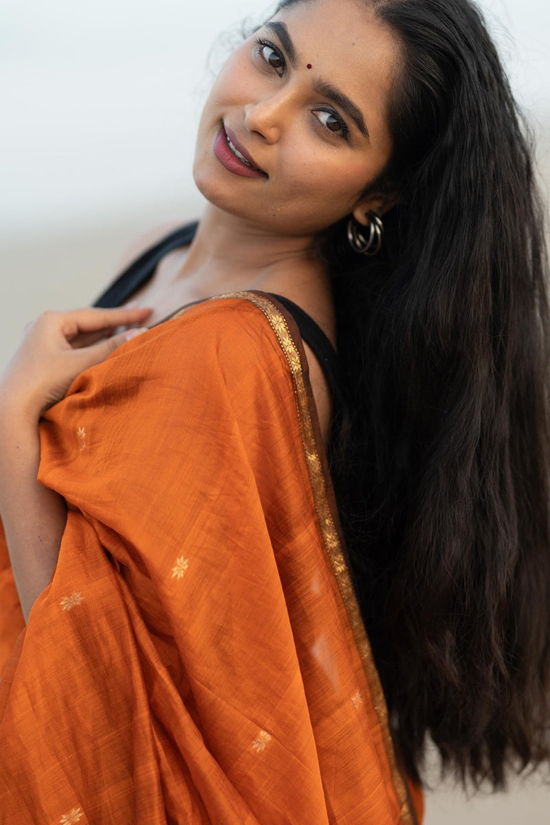 Ebullience Orange Cotton Silk Saree With Winsome Blouse Piece