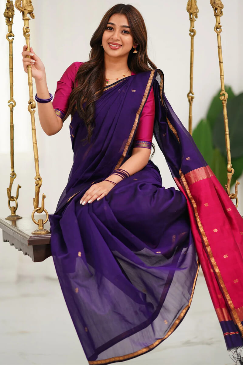 Propinquity Purple Cotton Silk Saree With Staggering Blouse Piece