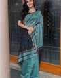Staggering Sea Green Cotton Silk Saree With Vibrant Blouse Piece