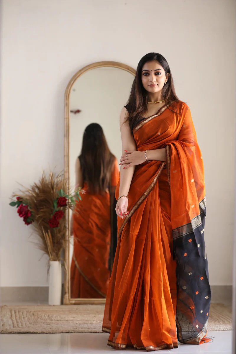 Seraphic Orange Cotton Silk Saree With Prodigal Blouse Piece