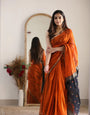 Embrocation Orange Cotton Silk Saree With Splendiferous Blouse Piece