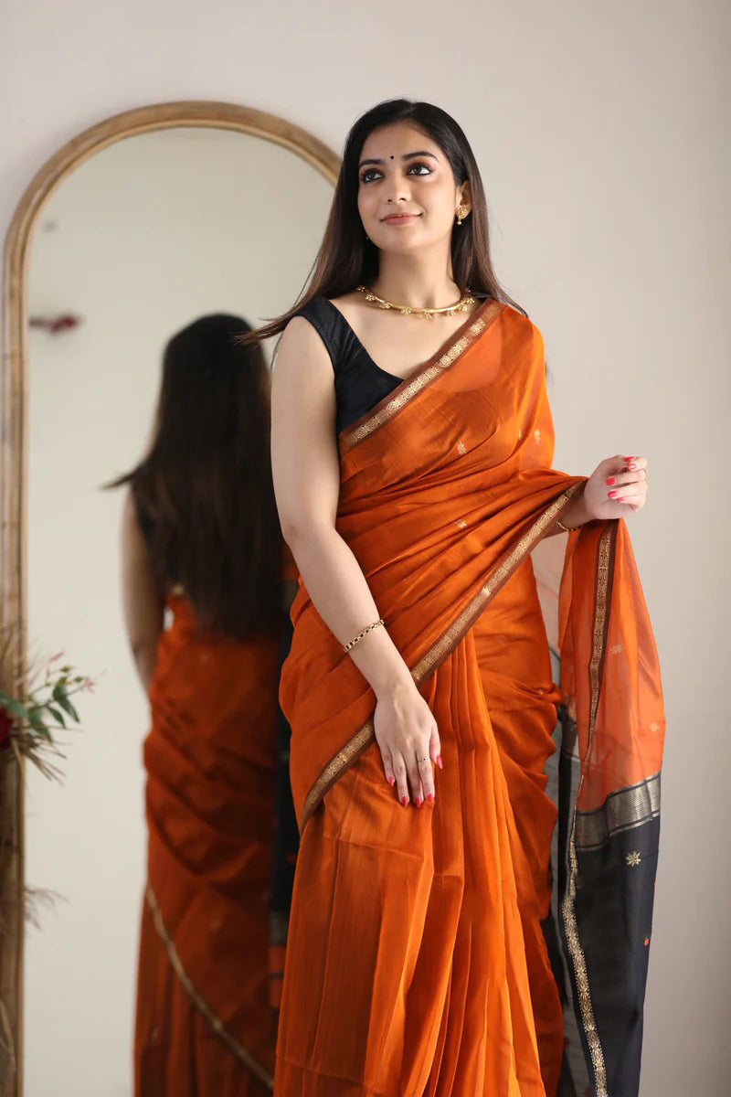 Seraphic Orange Cotton Silk Saree With Prodigal Blouse Piece