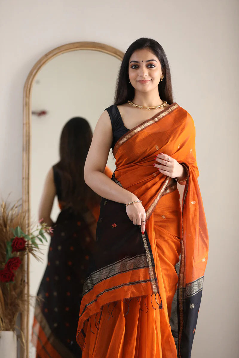 Seraphic Orange Cotton Silk Saree With Prodigal Blouse Piece