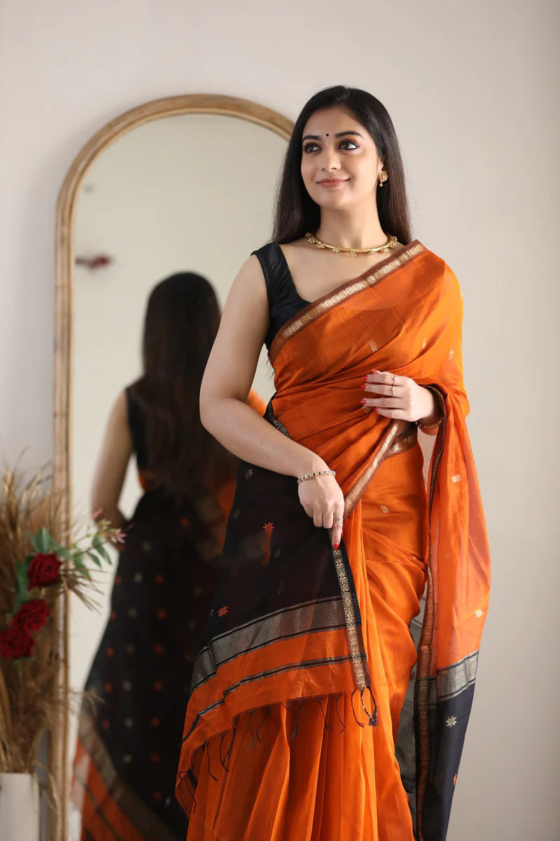 Seraphic Orange Cotton Silk Saree With Prodigal Blouse Piece