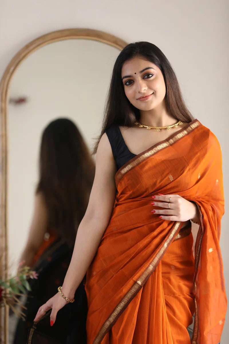 Seraphic Orange Cotton Silk Saree With Prodigal Blouse Piece