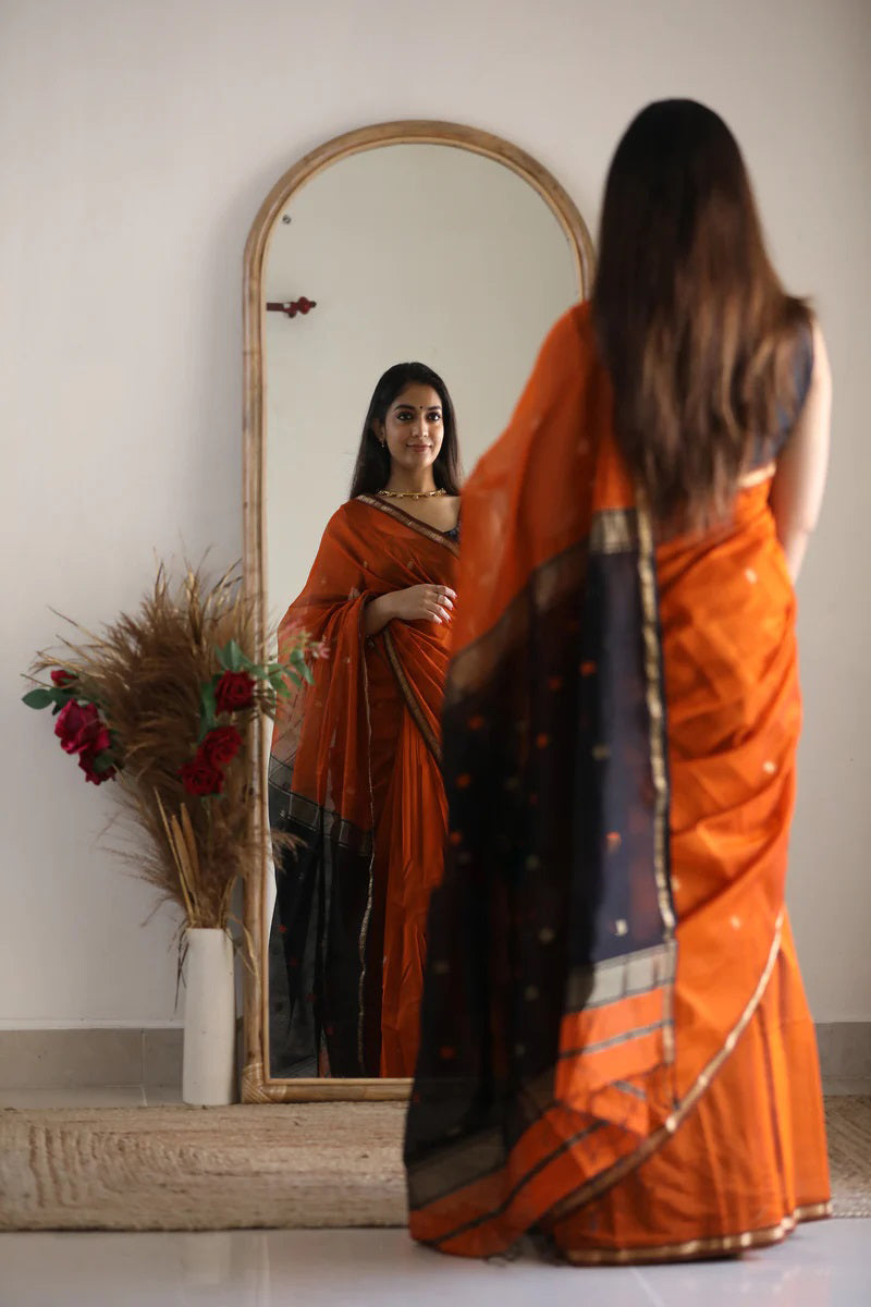 Seraphic Orange Cotton Silk Saree With Prodigal Blouse Piece