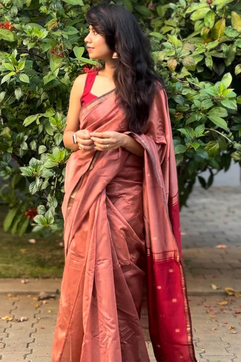 Embellished Pink Cotton Silk Saree With Ephemeral Blouse Piece