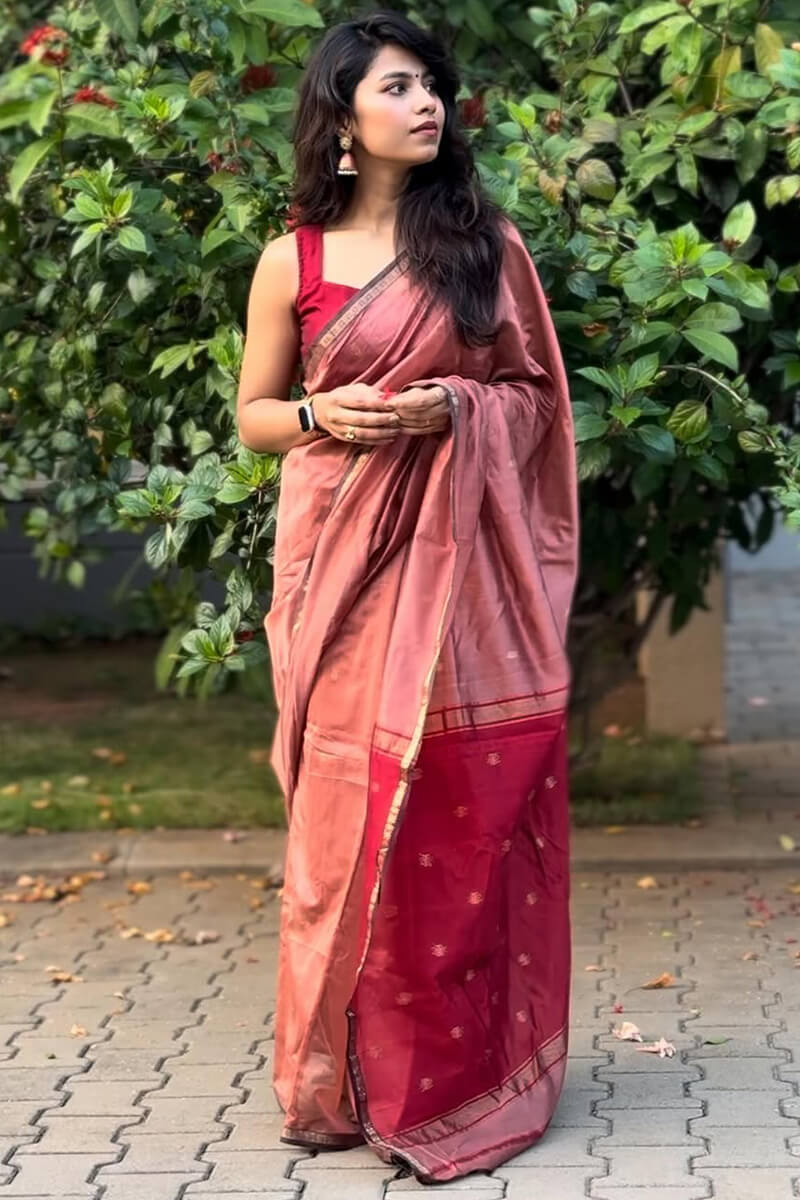 Embellished Pink Cotton Silk Saree With Ephemeral Blouse Piece