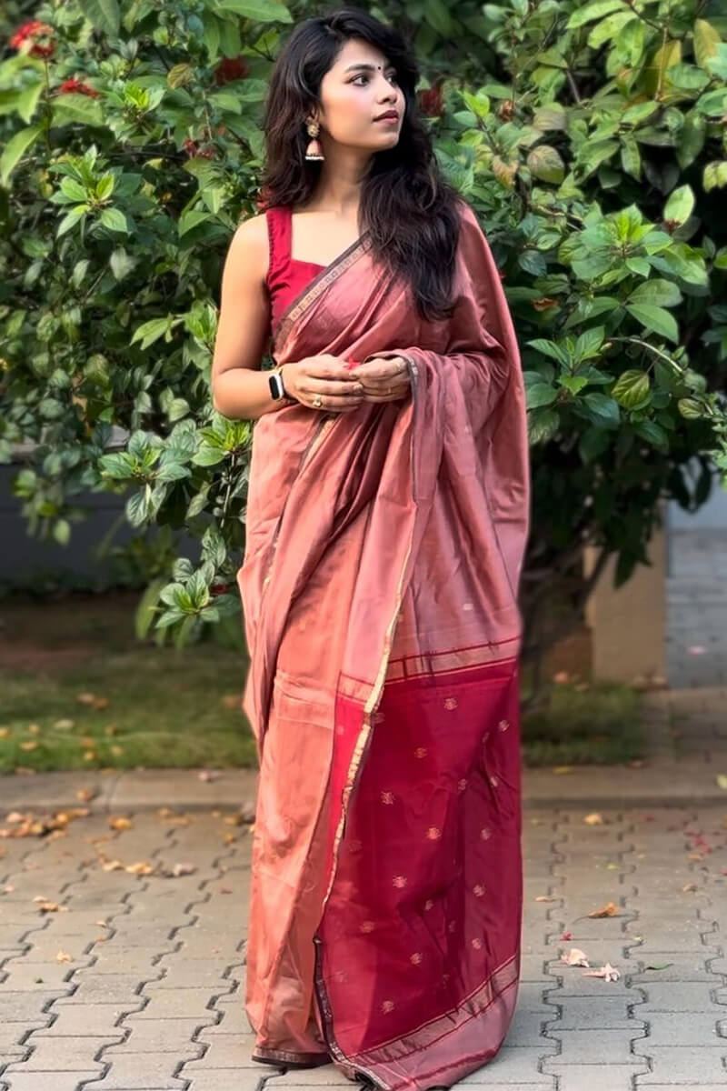 Embellished Pink Cotton Silk Saree With Ephemeral Blouse Piece