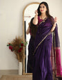 Beguiling Purple Cotton Silk Saree With Luminous Blouse Piece