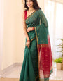 Vivacious Rama Cotton Silk Saree With Eclat Blouse Piece