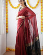 Alluring Red Cotton Silk Saree With Incomparable Blouse Piece