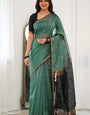 Piquant Sea Green Cotton Silk Saree With Comely Blouse Piece