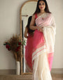 Elaborate White Cotton Silk Saree With Inimitable Blouse Piece