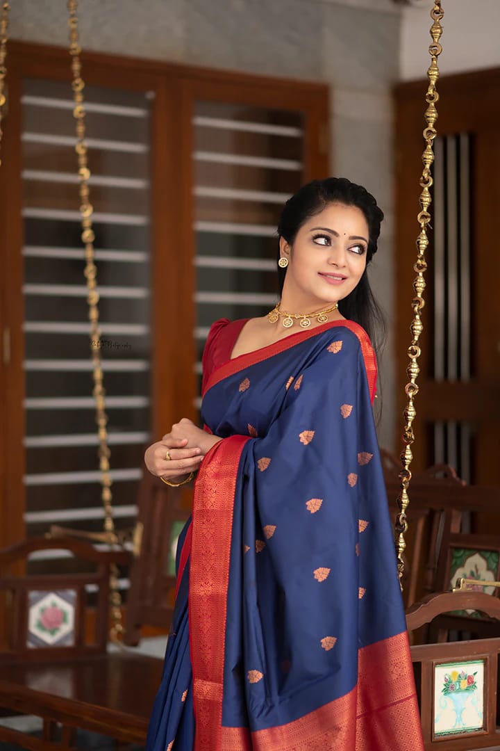 Precious Blue Soft Silk Saree With Scrumptious Blouse Piece