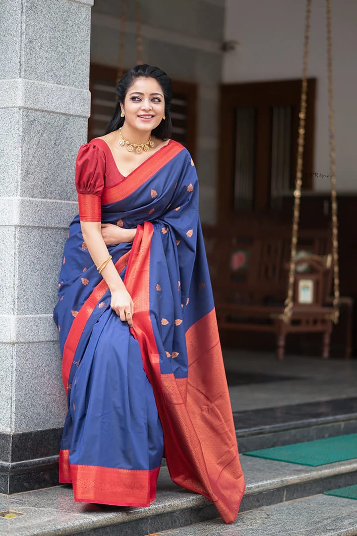 Precious Blue Soft Silk Saree With Scrumptious Blouse Piece