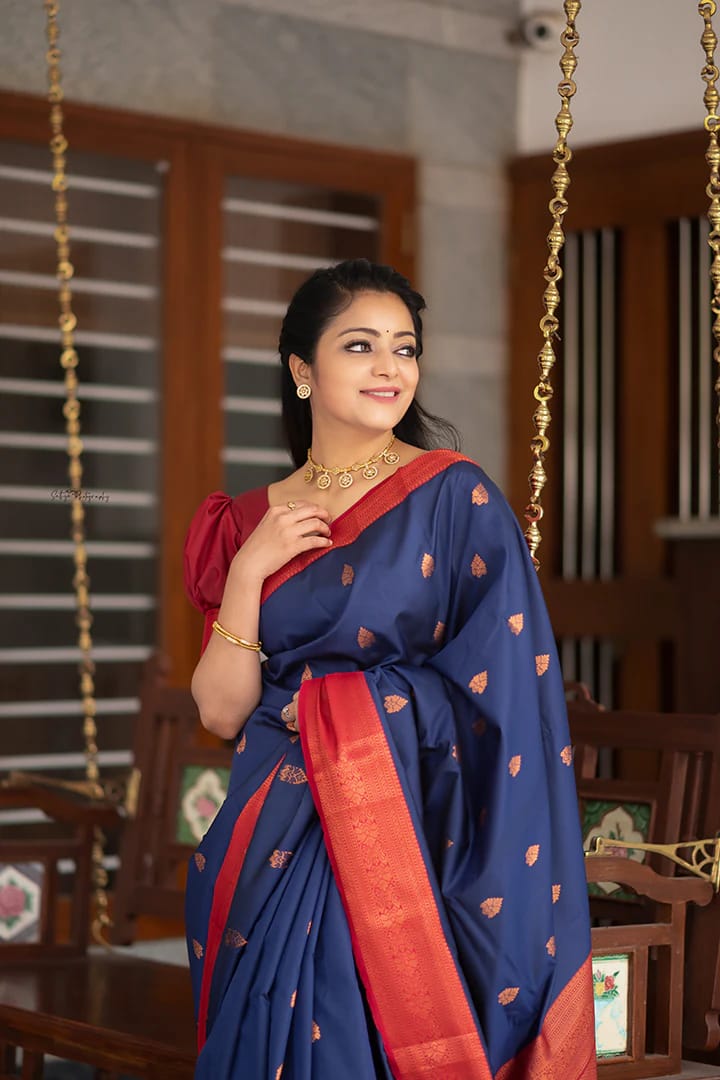 Precious Blue Soft Silk Saree With Scrumptious Blouse Piece