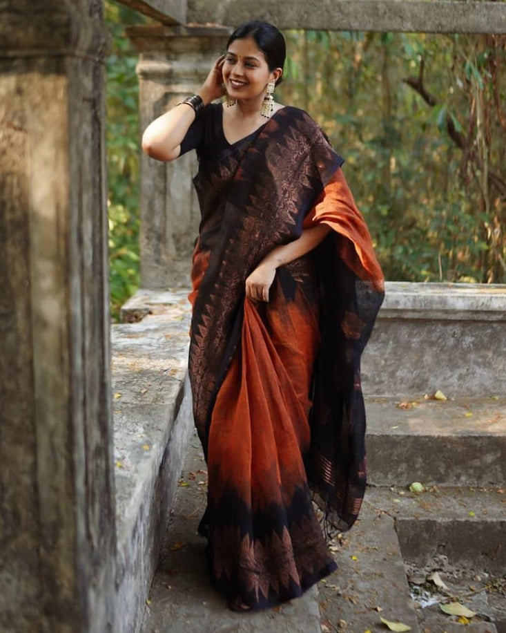 Adorning Orange Soft Silk Saree With Adorning Blouse Piece