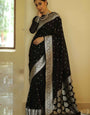 Flamboyant Black Cotton Silk Saree With Alluring Blouse Piece