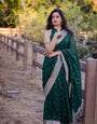 Prettiest Green Cotton Silk Saree With Lustrous Blouse Piece