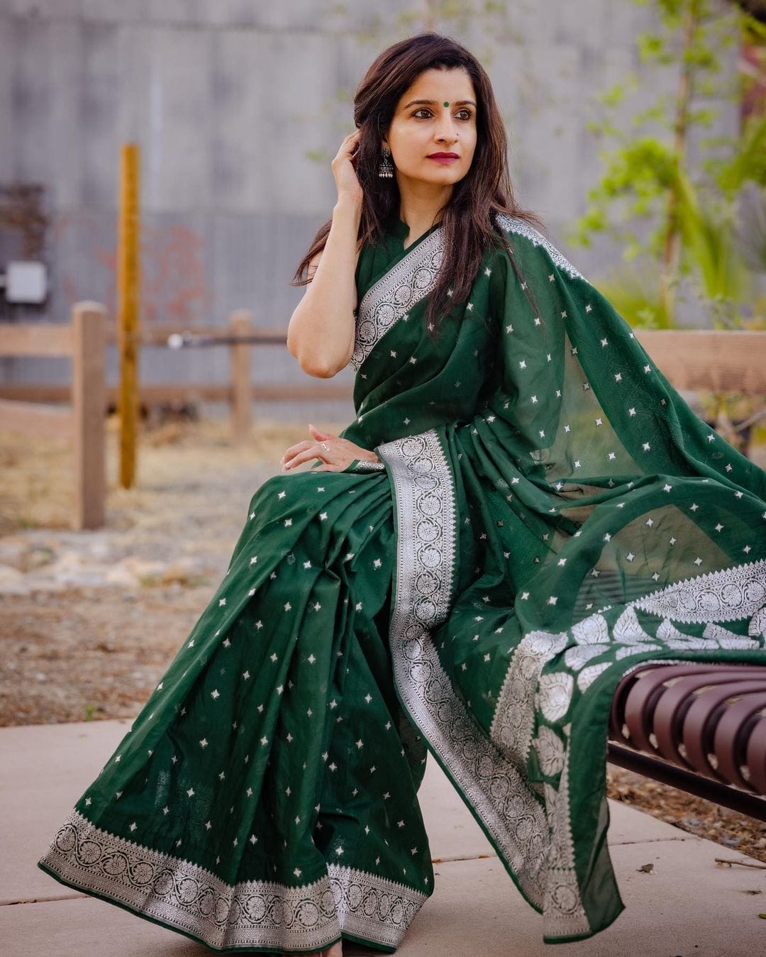 Prettiest Green Cotton Silk Saree With Lustrous Blouse Piece