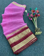 Smashing Dark Pink Organza Silk Saree With Gleaming Blouse Piece