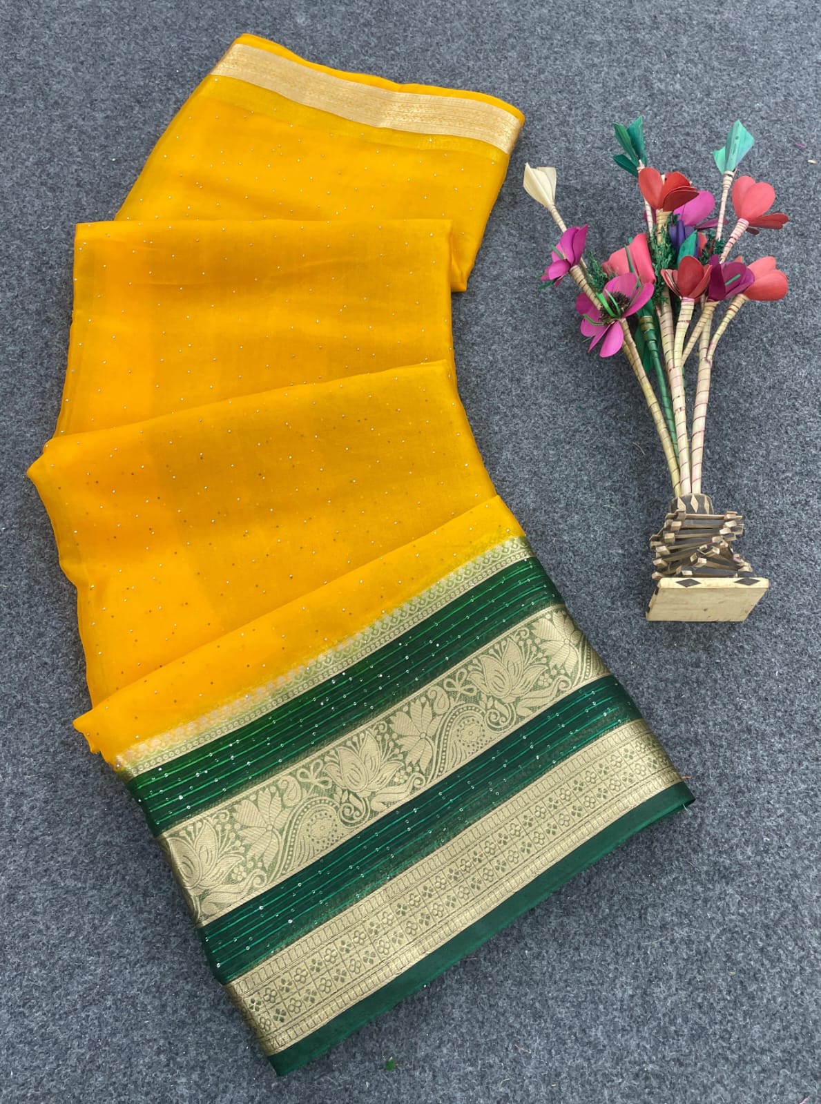 Engaging Yellow Organza Silk Saree With Pleasant Blouse Piece