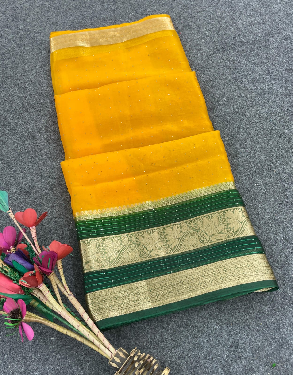 Engaging Yellow Organza Silk Saree With Pleasant Blouse Piece