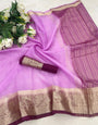 Panoply Lavender Organza Silk Saree With Arresting Blouse Piece