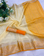 Effervescent White And Orange Organza Silk Saree With Eye-catching Blouse Piece