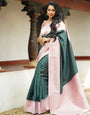 Comely Dark Green Soft Silk Saree With Pretty Blouse Piece