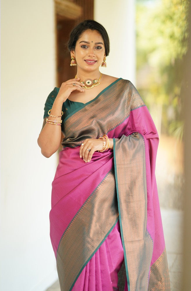 Zephyr Dark Pink Soft Silk Saree With Staring Blouse Piece