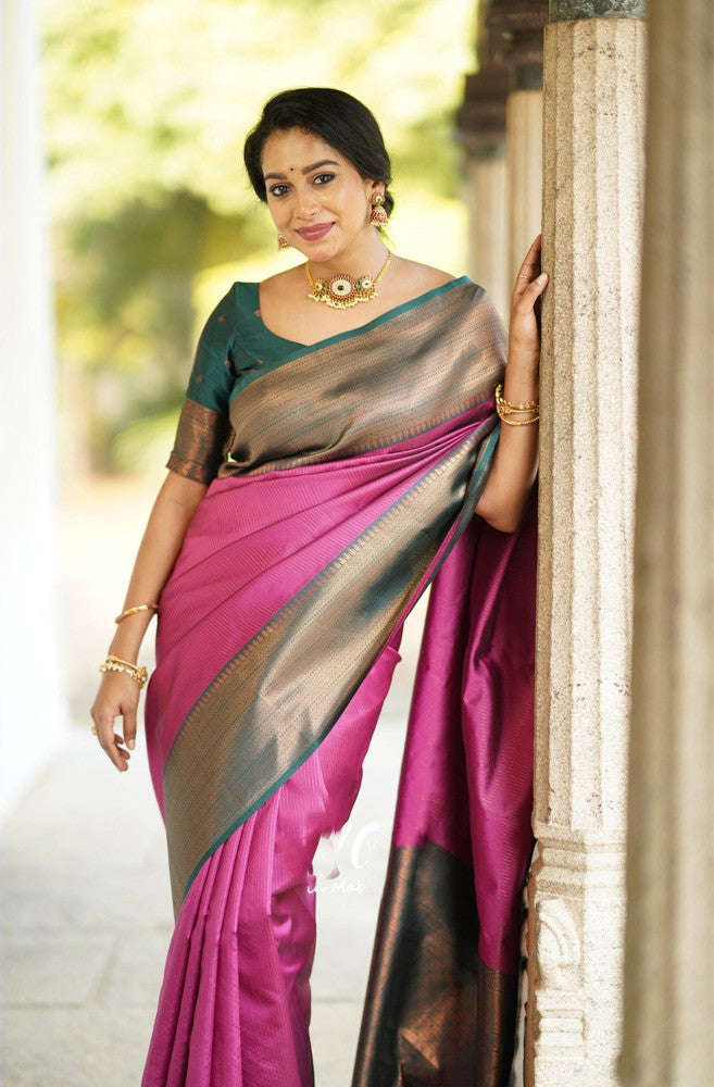 Zephyr Dark Pink Soft Silk Saree With Staring Blouse Piece