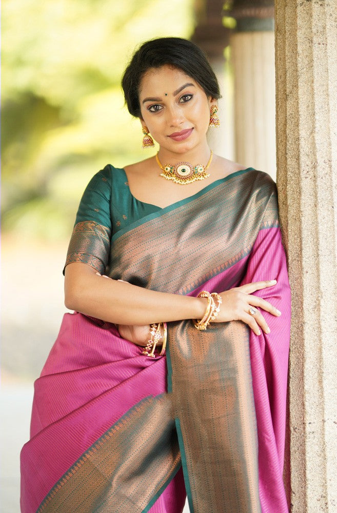 Zephyr Dark Pink Soft Silk Saree With Staring Blouse Piece