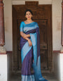 Flameboyant Navy Blue Soft Silk Saree With Hypnotic Blouse Piece