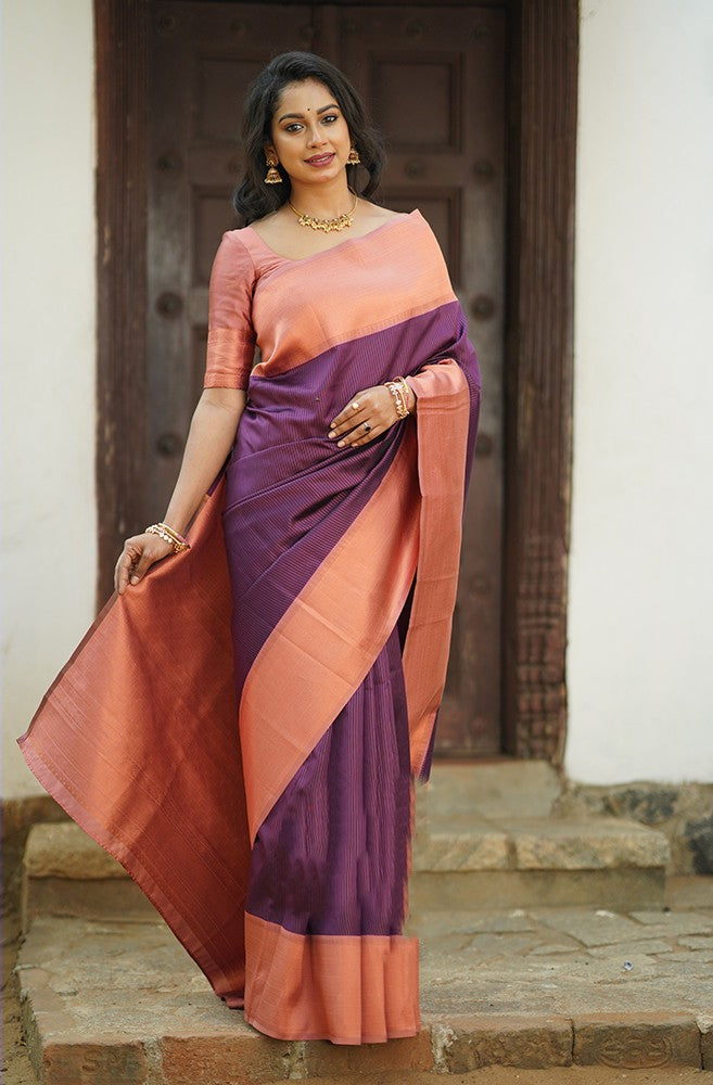 Tempting Purple Soft Silk Saree With Smart Blouse Piece