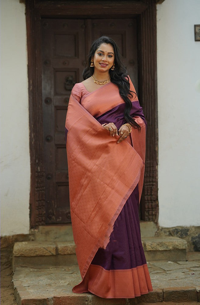 Tempting Purple Soft Silk Saree With Smart Blouse Piece