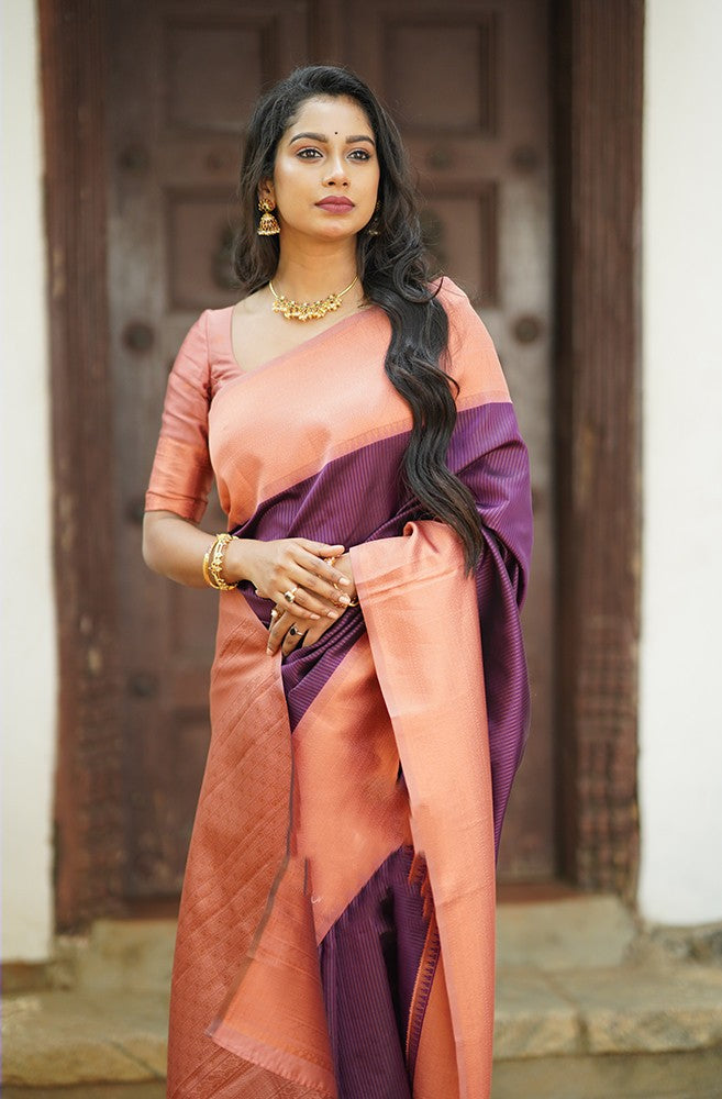 Tempting Purple Soft Silk Saree With Smart Blouse Piece