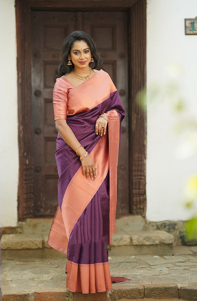 Tempting Purple Soft Silk Saree With Smart Blouse Piece