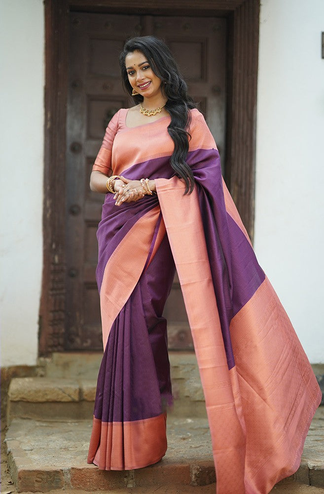 Tempting Purple Soft Silk Saree With Smart Blouse Piece