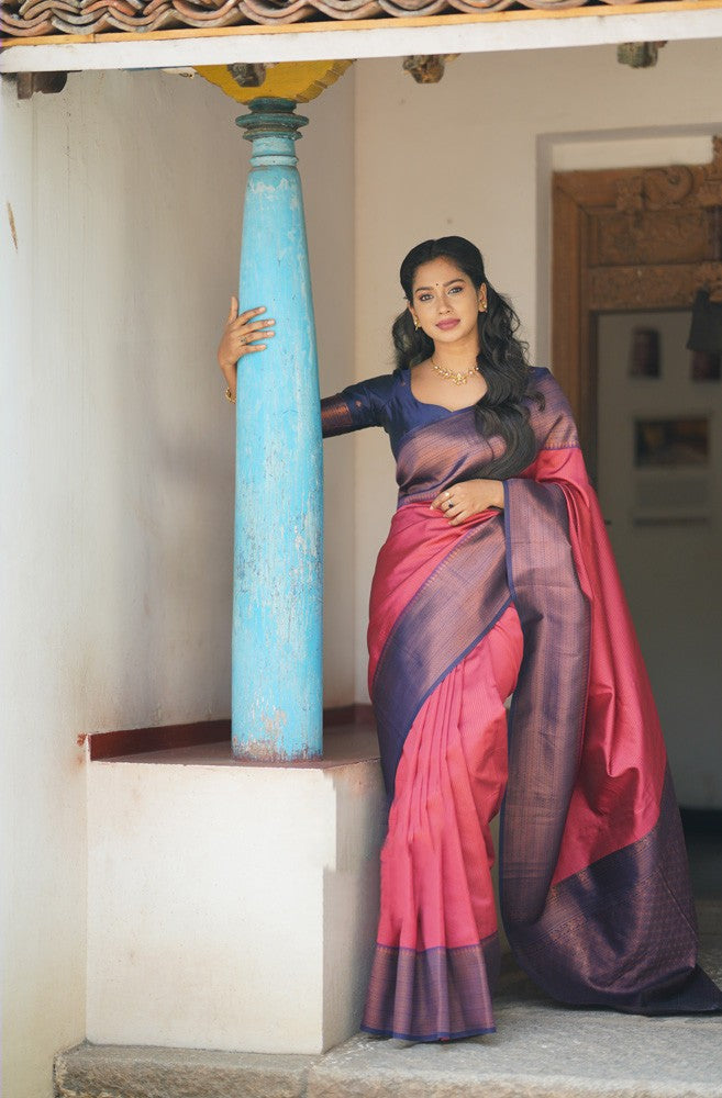 Petrichor Tomato Soft Silk Saree With Angelic Blouse Piece