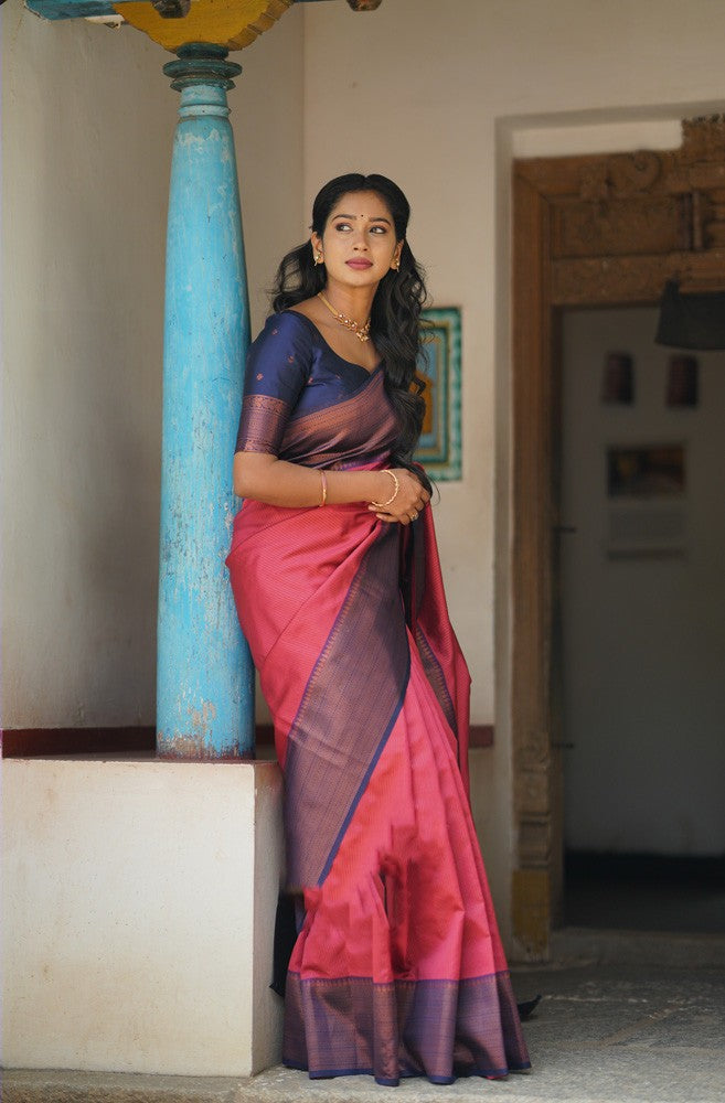 Petrichor Tomato Soft Silk Saree With Angelic Blouse Piece